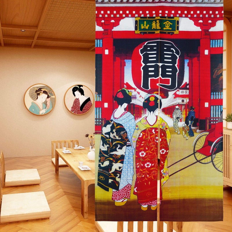 LIGICKY Noren Japanese Style Doorway Curtain Geisha Girls in Kimonos Long Type Door Tapestry Window Treatment for Home Decoration 33.5 x 59 inch - Image 4
